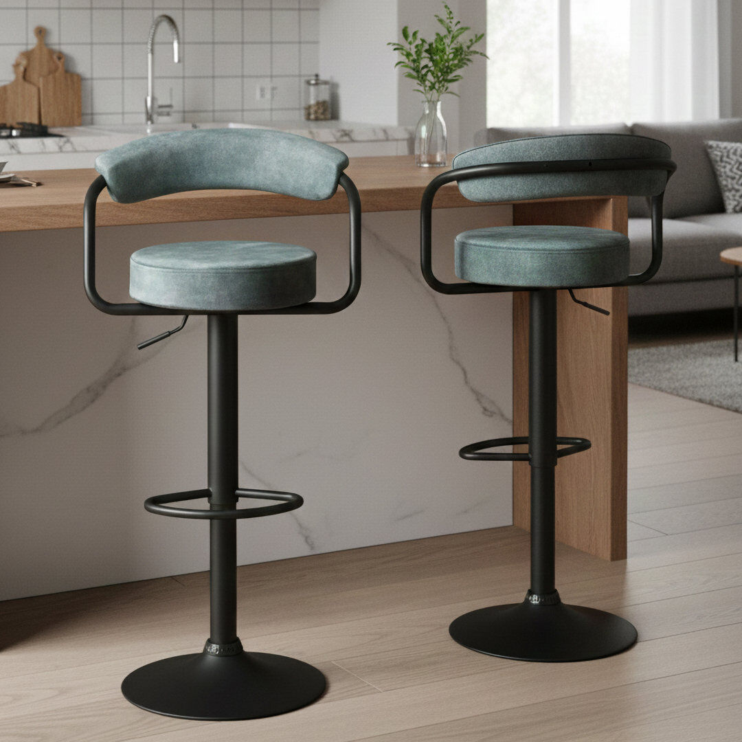 Borough Wharf Ghent Swivel Yes Bar Stool with Steel Frame Blue 53cm W X 48cm D
