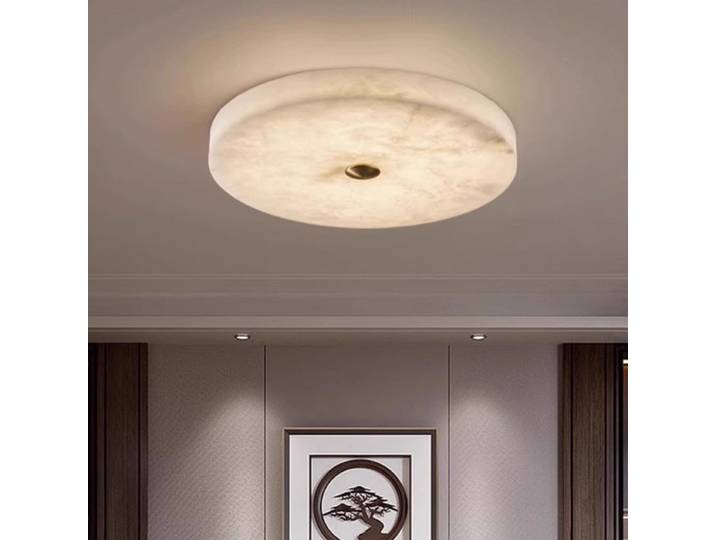Lampe de plafond LED simple en marbre naturel et albâtre, lampe murale circulaire ultra-fine en cuivre pour salon, chambre et couloir