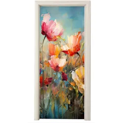 TÜRAUFKLEBER Selbstklebend - Blumen - Aquarell - Kunst - Botanisch - Natur 75x205 cm - Türtapete