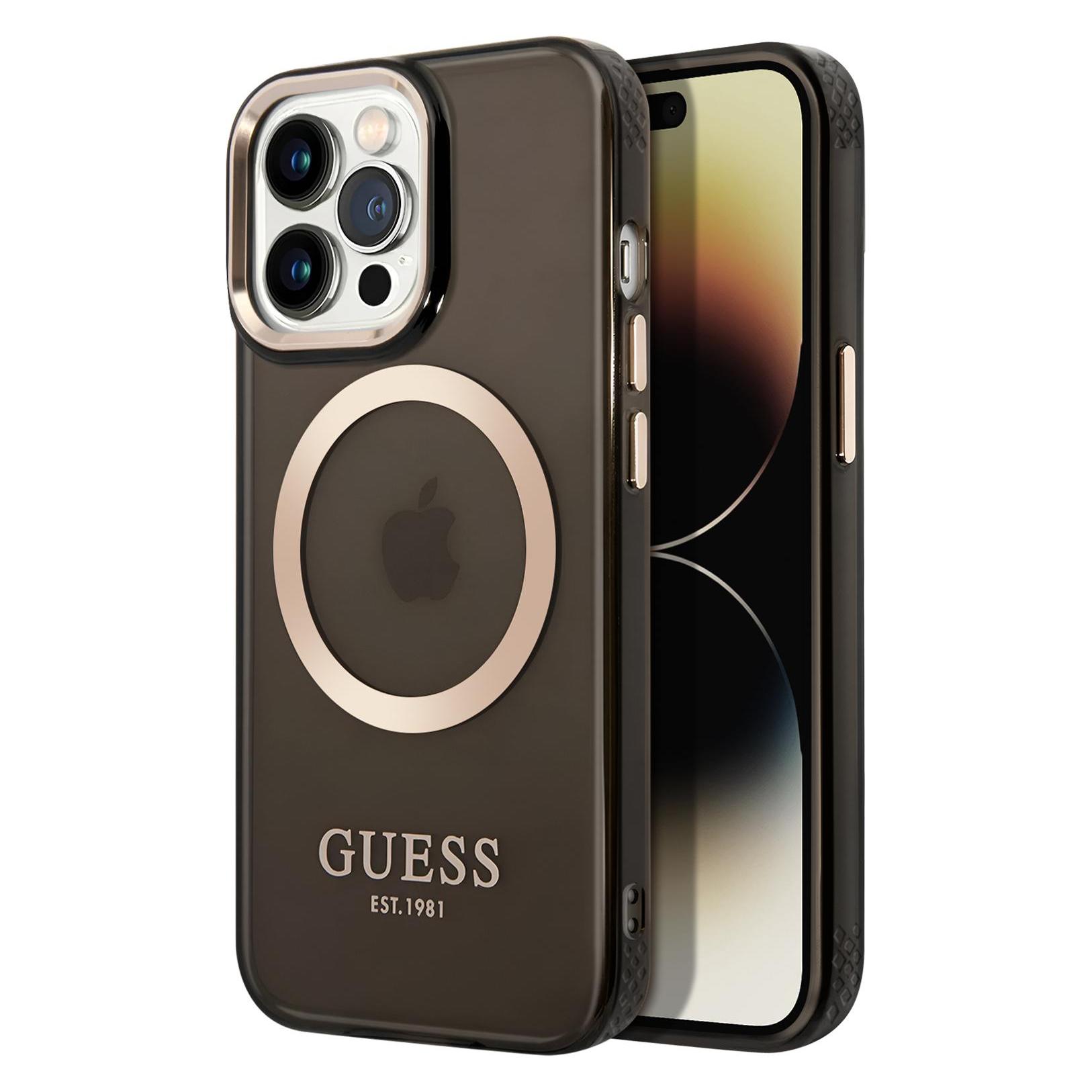 Guess Translucent MagSafe Compatible Case für Apple iPhone 14 Pro - black (Apple iPhone 14 Pro) (GUHMP14LHTCMK)