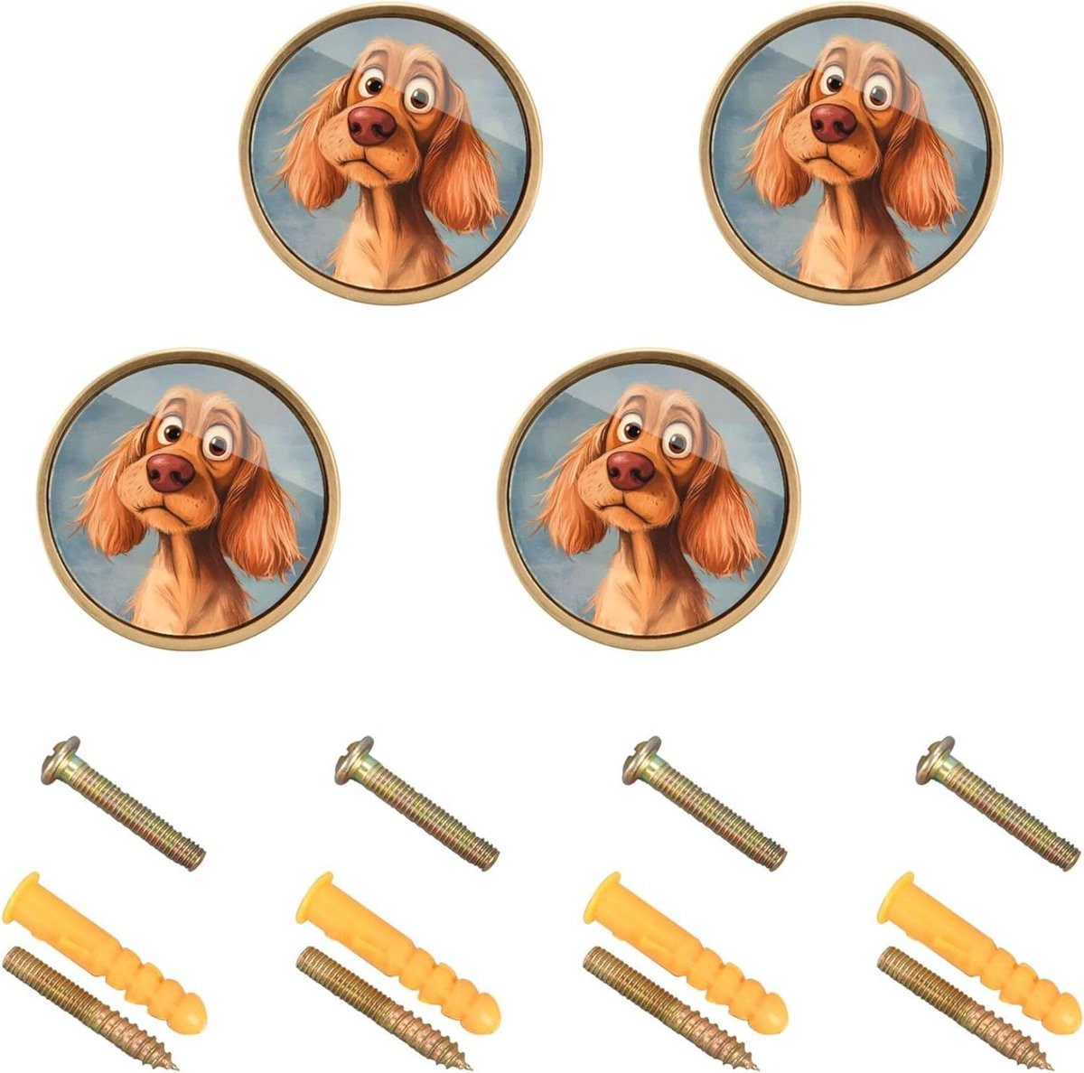 Set van 4 cartoon Spaniel hond meubelknopjes en ladehandgrepen