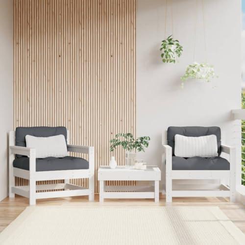 2er-Set Gartenstühle aus weißem Massivholz-Kiefer für Garten, Terrasse und Balkon - modulare Holz-Lounge-Sessel mit Arm- und Rückenlehne