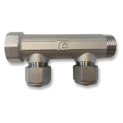 Pettinaroli fordelerrør messing TEA 2 x 15 mm afgrening, BI-502XT (BI-502XT)