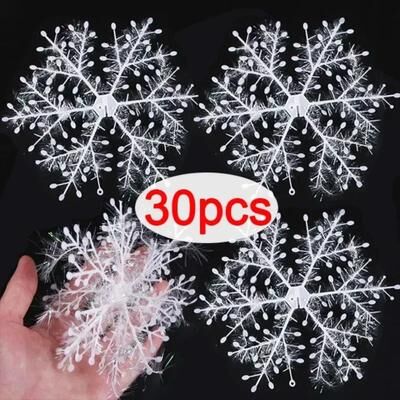Inspire Essentials 30 Piece Christmas Snowflake Ornaments White Glitter Tree Decorations 2.36 Inches
