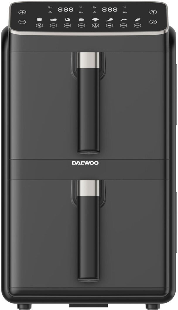 Daewoo 10L Dual Air Fryer Double Drawer With Divider Sync Finish & Match Cook Large Family Air Fryer 8 Presets Viewing Window Black 10L