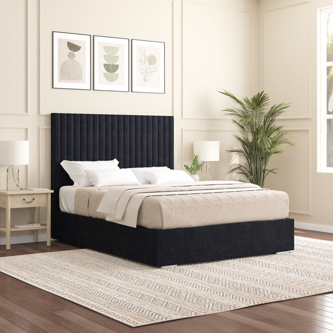 Brayden Studio Aidean Upholstered Bed Frame Black Single (3')