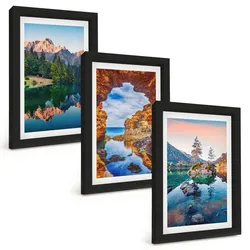 BILDER SET 3er Set - 20x30 cm Schwarzer Rahmen - Spiegelungen der Felsen in Bergseen