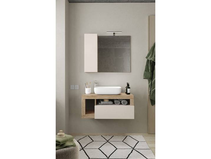 Hänge-Waschtisch Hamburg 92cm Beige/Kaschmir/Eiche Hell Dekor