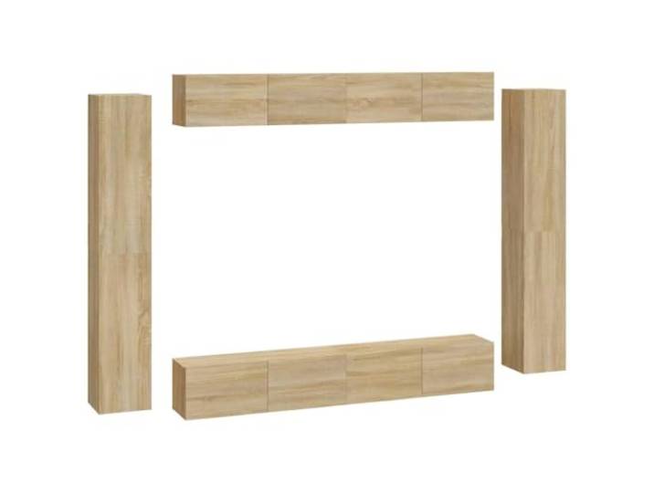 LKJephalotrope 8-tlg. TV-Schrank Set Wandmontage Sonoma-Eiche Platzsparendes Hängeboard Set fürs Wohnzimmer aus robustem Holzwerkstoff mit viel Stauraum für Medien.