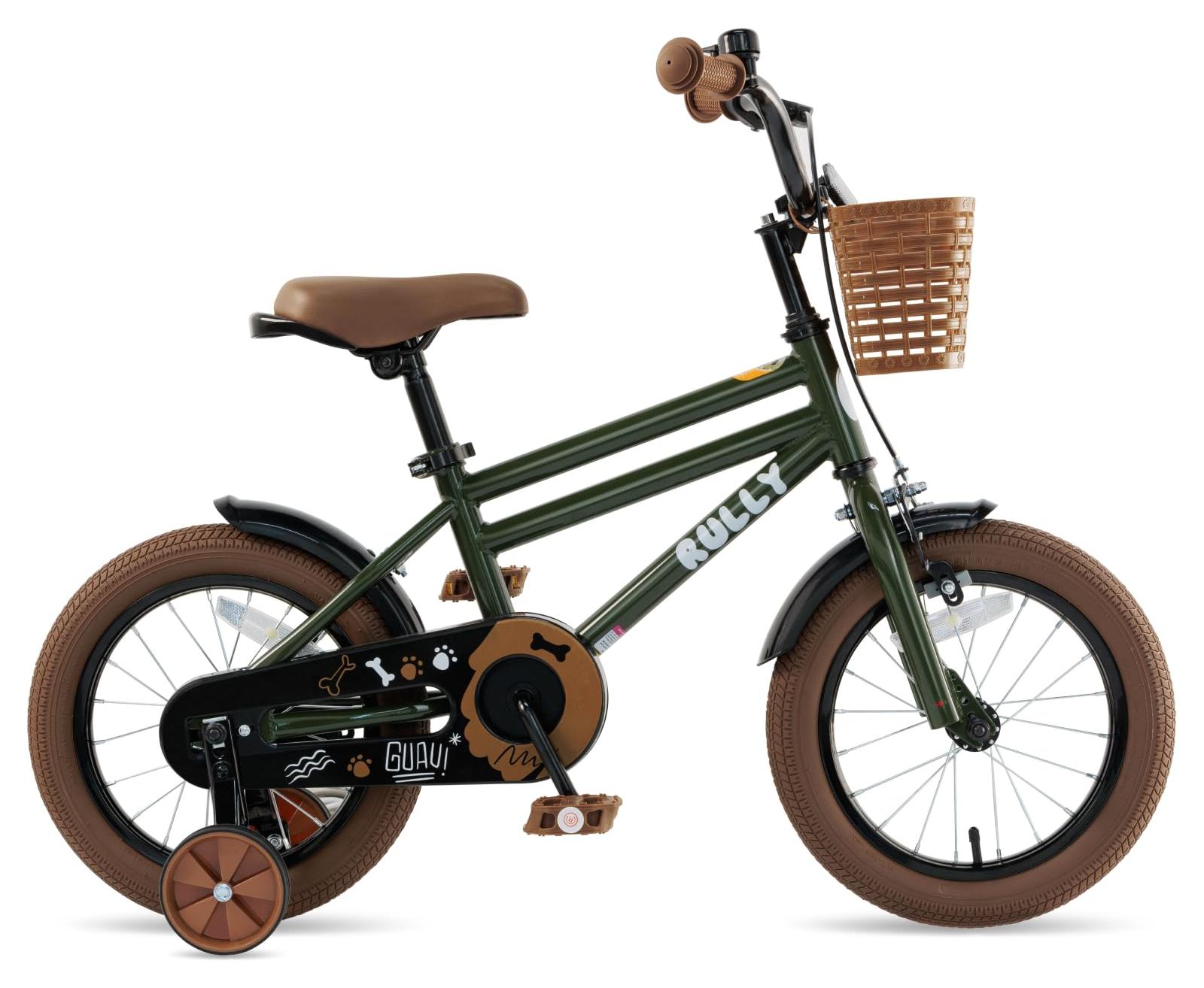 Kinderfahrrad 16 Zoll, grün, mit Stützrädern, Korb, Stahlrahmen
