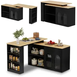Merax Küchenschrank mit 360° Drehtisch, Kücheninsel mit Stauraum, Sideboard, Schreibtisch & Bartisch, Schubladen und Regalen, Schwarz