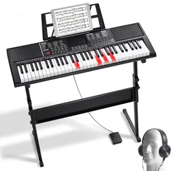 VEVOR 61-Tasten-Digitalklavier, beleuchtete Tasten, tragbares elektrisches Klavier mit verstellbarem Ständer, 600 Töne, 500 Rhythmen, integrierte Lautsprecher, Sustain-Pedal, Kopfhörer, Mikrofon, USB-MIDI für Anfänger
