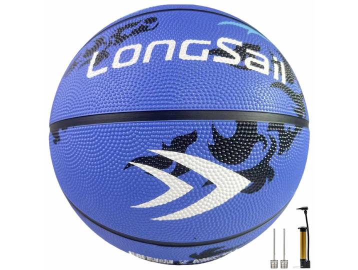 LONGSAIL Ballon de basket en caoutchouc de haute qualité 27,5 po Taille 5 Bleu ciel/Motif noir/Motif bleu clair
