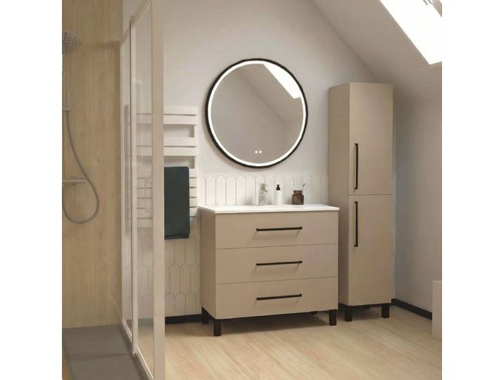 ONDEE ZEN Meuble à poser MONACO - Dim 90cm - Satin - Mir ALEXINE - Poignées noires