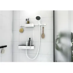 hansgrohe WallStoris Handbrause Set 24250700 3jet EcoSmart Activation, Thermostat, mit Brausestange, Accessoireset, Mattweiß