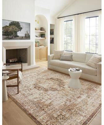 Alexander Home Anniki Distressed Medallion Area Rug with Micro Fringe