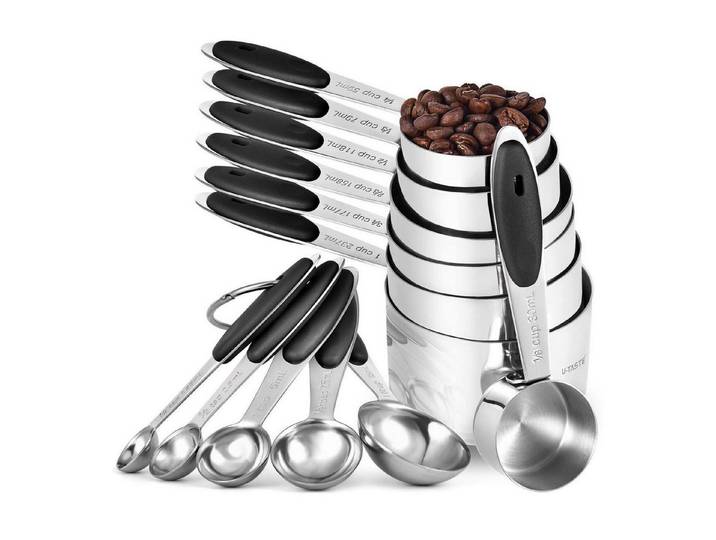 LuxusKollektion Messbecher Messbecher & Messlöffel Set 12tlg Edelstahl Schwarz, Metall, (12-St)