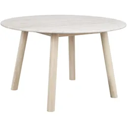 Esstisch Taransay aus Travertin und massiver Eiche, skandinavischer Stil, rund, Sand