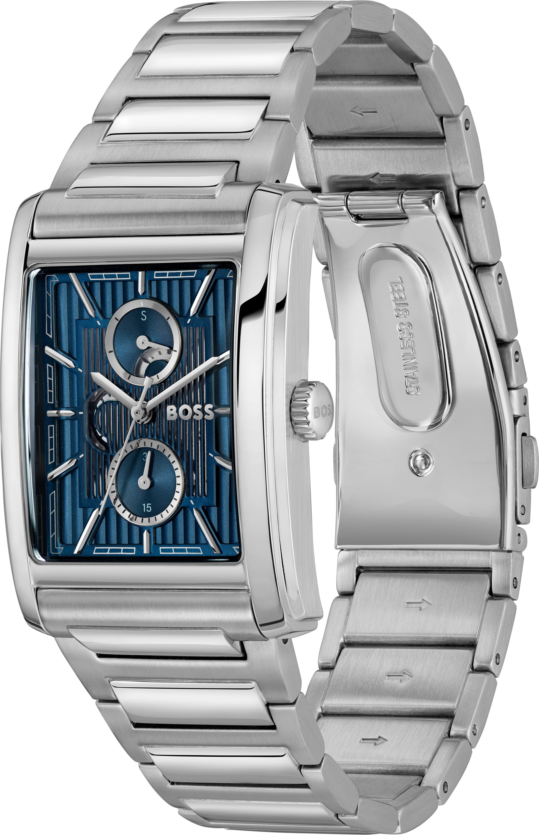 Multifunktionsuhr BOSS "PRINCIPLE DRESS MULTI", silber (silberfarben, blau, blau), Armbanduhren, Herren, silberfarben, Multifunktionsuhr, Quarzuhr, Armbanduhr, Herrenuhr, Edelstahlarmband, analog