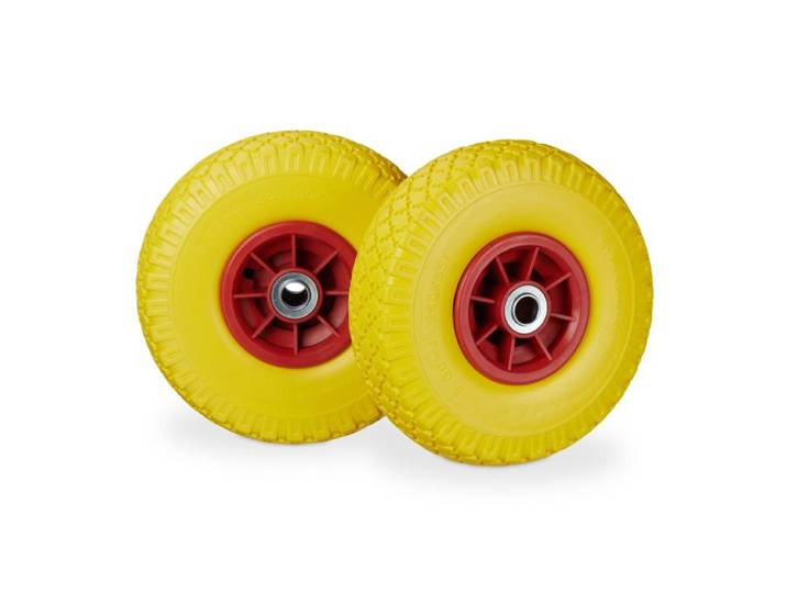 Relaxdays 4 x Sackkarrenrad PU 3.00-4 gelb-rot