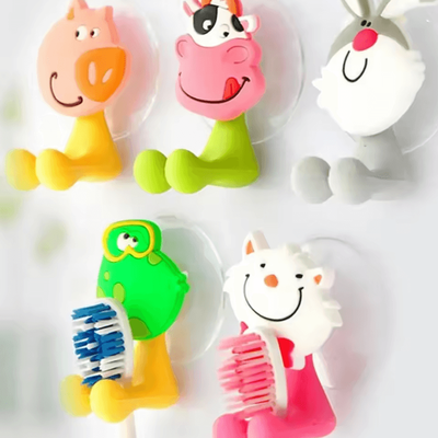Uplift Curations Cute Cartoon Animal Toothbrush Holder With Suction Kids Wall Mounted Toothbrush & Toothpaste Organizer frog