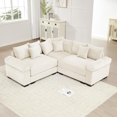 3-Seat Convertible Cloud Corduroy Modular Sofa with 10 Throw Pillows