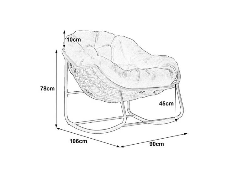 COVREO Fauteuil à bascule œuf en rotin tressé acier thermolaqué coussin épais blanc