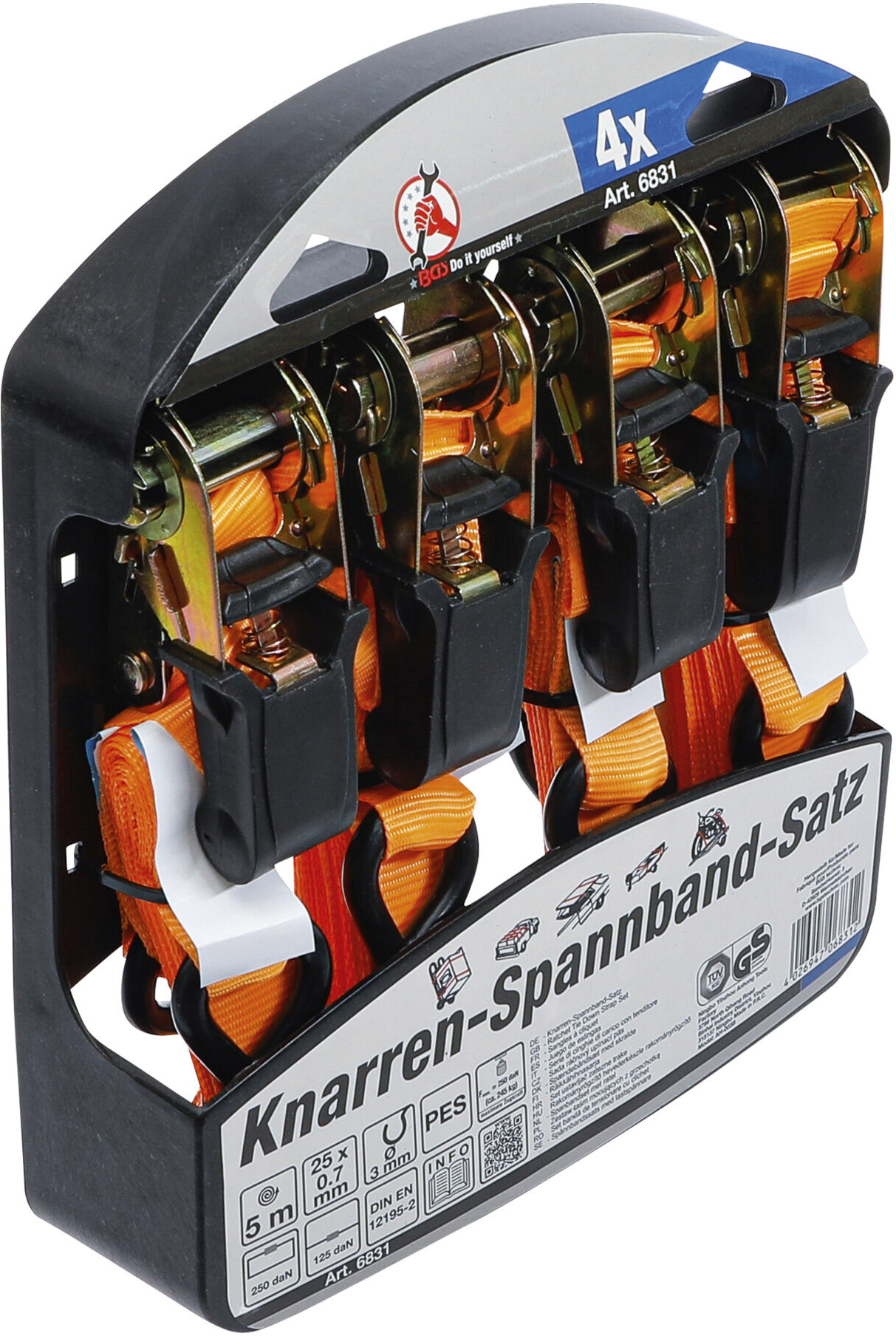 BGS Do it yourself Knarren-Spannband-Satz mit schweren Haken 5 m x 25 mm 4-tlg. (6831)