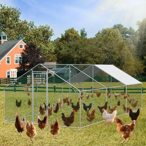Freilaufgehege 3x6x2m XXL Hühnerstall, 18 m? Voliere mit Sicherheitstürschloss und wasserdichter PE-Plane, Robustes Metallgestänge Winterfest, für Hühner Enten Kaninchen & Kleintiere