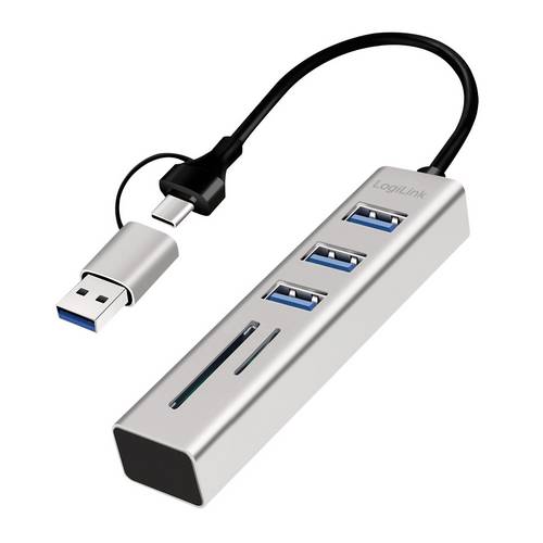 LogiLink UA0445 USB-Hub 3 Port USB-A, SDHC, microSDHC USB 3.0 5 GBit/s Aluminium UA0445