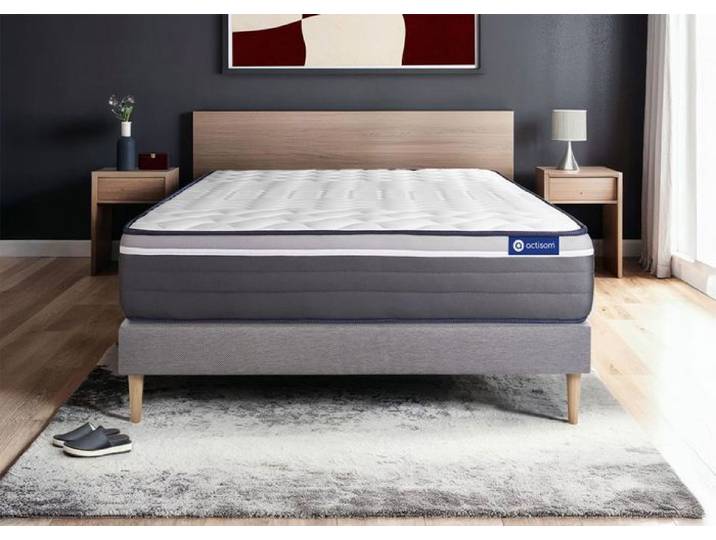 Ensemble Matelas Sommier 130x190 cm - ACTISOM - Actilatex Plus - Très ferme - 2 places - Latex