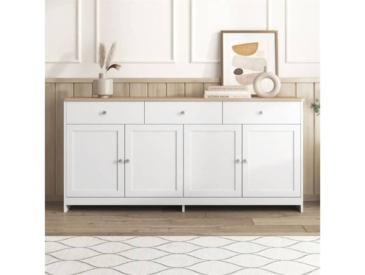 Buffet bas - 160x37x75cm - 4 portes - 3 tiroirs - Aspect bois