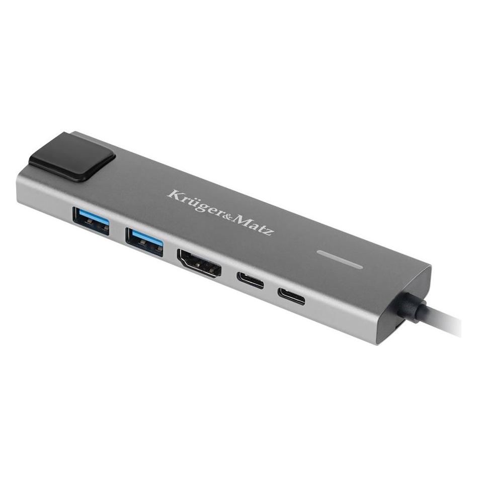 Krüger&Matz USB-Typ-C-auf-HDMI-Adapter/2x USB3.0/2x USB-Typ-C/RJ45-Adapter (HUB) (USB-C, 2 Ports) (KM0391)