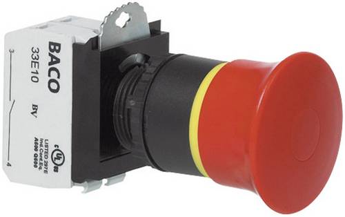 BACO L22DR01B Not-Aus-Schalter Frontring Kunststoff, Schwarz, mit Statusanzeige 600V 10A IP69K 1St.