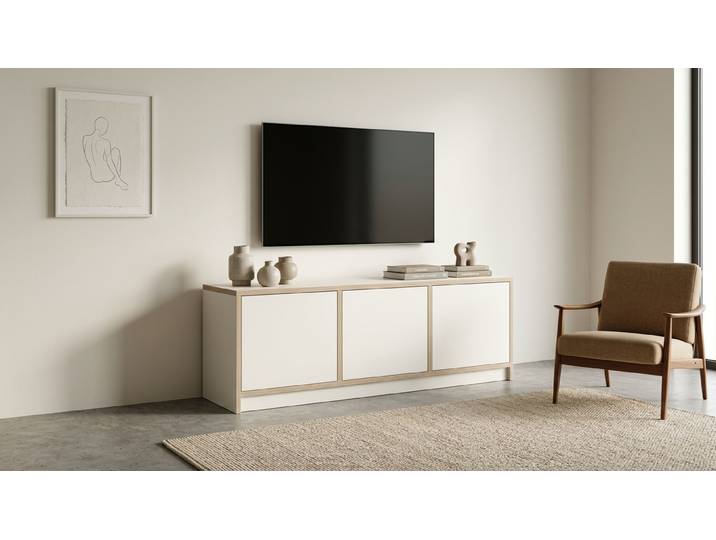 TV Sideboard mit Türen nach Maß Premium Dekore Weiß Multiplex Kante