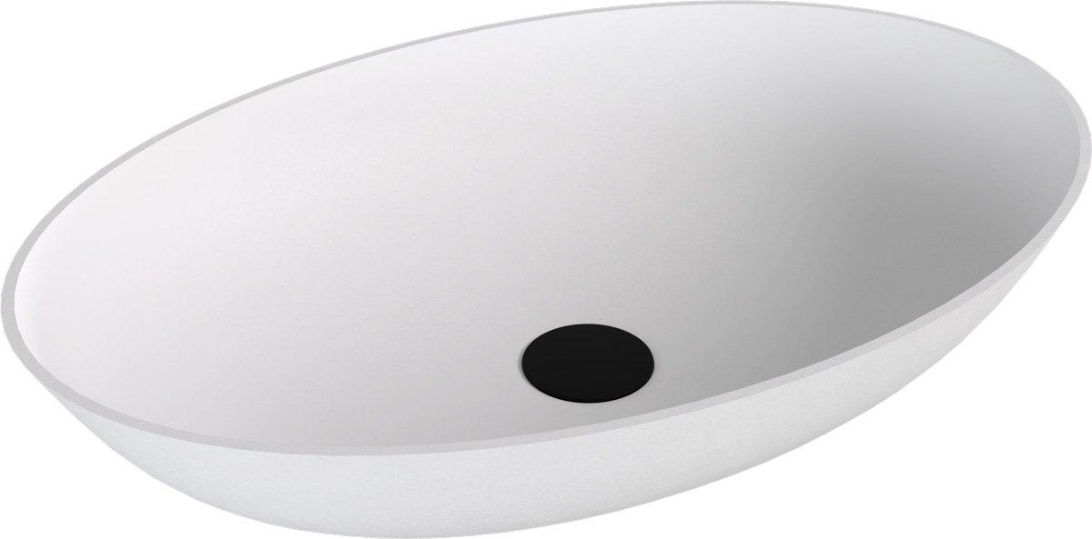 Polysan BANERA OVAL Waschbecken zum Setzen, Gussmarmor, 60x40cm, Weiß matt