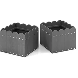 COSTWAY 2er Blumenkübel wetterfest mit Abflusslücken, Pflanzkasten HDPE rechteckig, Hochbeet, 32x30x25cm Grau