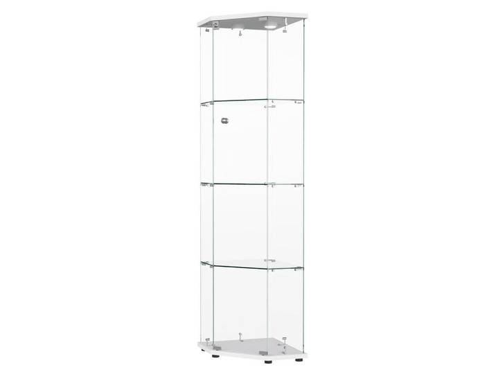 EuroLiving Vitrine 4 Etagen, 1 Tür, LED-Touchlicht Sockel, Pentagon, Weiß, Glas, 60x160x40 cm, Esszimmer, Vitrinen, Vitrinenschränke