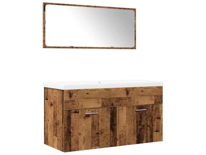 KTHLBRH 3-teiliges Badezimmermöbel-Set aus Holz mit Keramik-Waschbecken Schrank 90x38,5x46 cm, Spiegel 90x37 cm, Keramikspüle weiß, Spanplatte, Wandbefestigung
