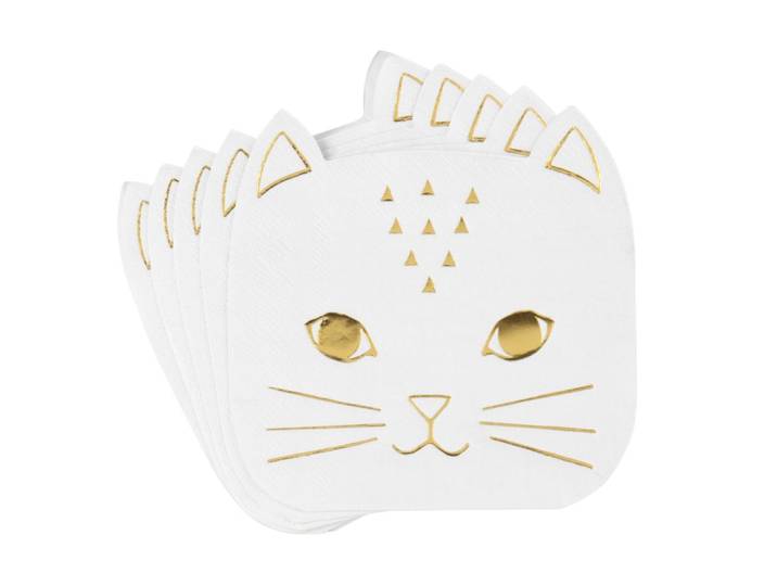 Papierservietten mit Katzenmotiv, weiß und goldfarben