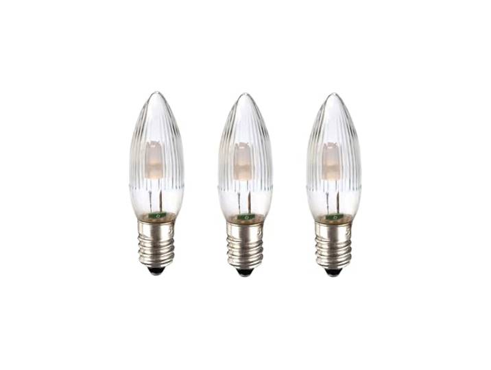hellum Led-vervangingskaarsen voor lichtboog, 3 stuks geribbelde kaarsen voor kerstboom, kaarsen, lichtketting, binnen en buiten, met 4-30 brandpunten, lampen voor lichtboog E10/8-55 V/0,5 W/14 lumen