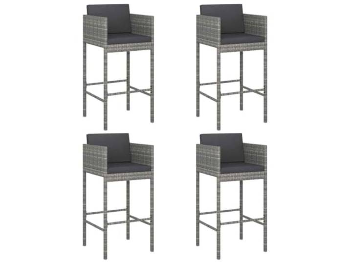 KUTYWEXFM Barhocker 4er Set mit Kissen 76cm Sitzhöhe Poly Rattan Grau Komfortable Gartenmöbel für Terrasse und Balkon, mit dicken Polstern gefertigt auf pulverbeschichtetem Stahlgestell.