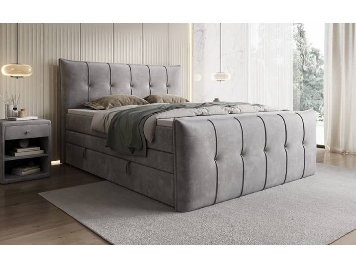 Boxspringbett Treviso mit Stauraum in Samt - 160x200 - Anthrazit - H4 (100kg+) - Luxusbetten24