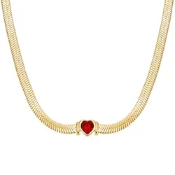 Rosefield JNSRG-J1004 Damen-Kette Snake Heart Choker Goldfarben Roter Kristall