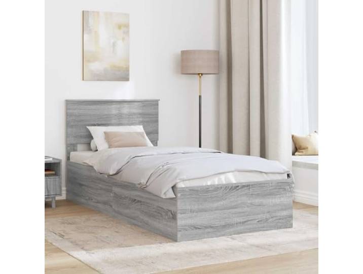 SKTQYQO Bettgestell Grau Sonoma 75 x 190 cm Holz Modernes rechteckiges Design, Rahmen mit Kopfteil, Lattenrost, geeignet für Schlafzimmer