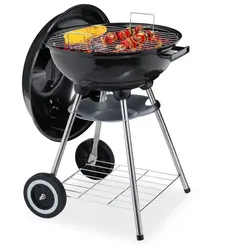 Relaxdays Kugelgrill mit Deckel Schwarz,Silber