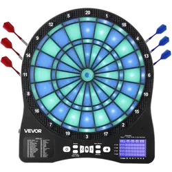 VEVOR Elektronische Dartscheibe, E-Dartboard mit LED-Beleuchtung, 48 Spielen & 500 Variationen, inkl. 6 Dartschäften mit Flights & 50 Ersatz-Pfeilspitzen, LCD mit Cricket-Punktestand, für 8 Spieler