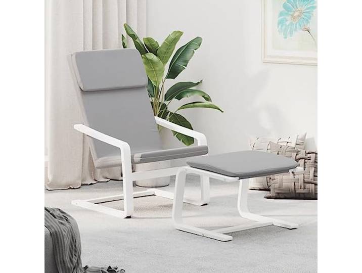 IBUQDDV Relaxsessel mit Hocker Hellgrau Stoff mit Birkenholzrahmen Massives Birkenholz, atmungsaktiver Stoff, gepolsterte Sitzfläche, kompakte Größe, vielseitig nutzbar