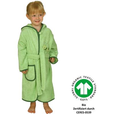 Kinderbademantel WÖRNER "Grashüpfer hellgrün" Gr. 110, grün (hellgrün), L:70cm, Frottier, Hausmäntel, Biobaumwolle, mit Stickerei, mit Tasche