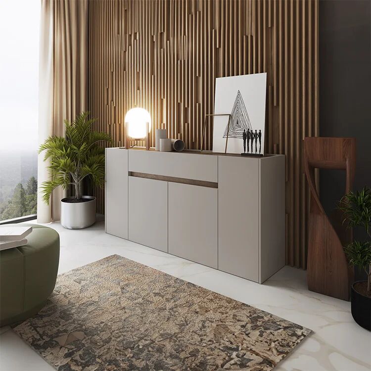 garneroarredamenti Madia 170x85h cm moderna design 4 ante 1 cassetto tortora noce Gib